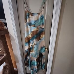 Eloquii Blue and Brown Maxi Dress